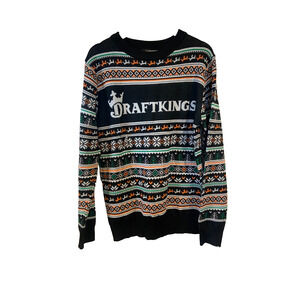DraftKings Ugly Christmas Sweater Mens Large Knit Black Fair Isle Holiday